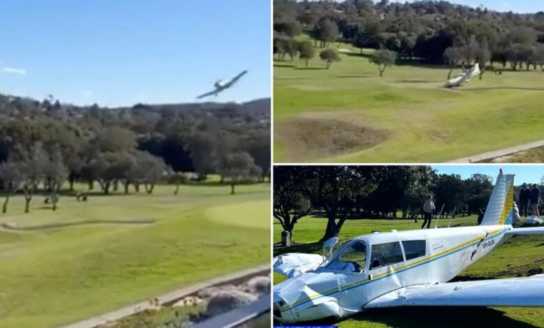 Small plane crash lands onto Sydney golf course in lesson gone wrong, caught on hair-raising video